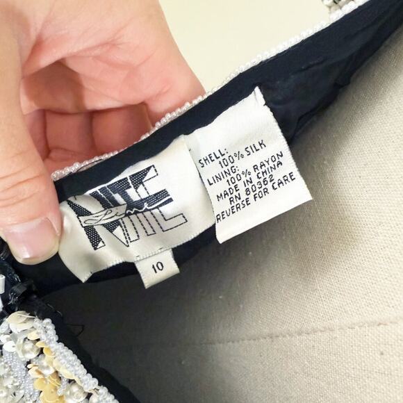 Vtg 90s Nite Line Black & White All Over Beaded Full Length Evening Gown Size S - Picture 7 of 8